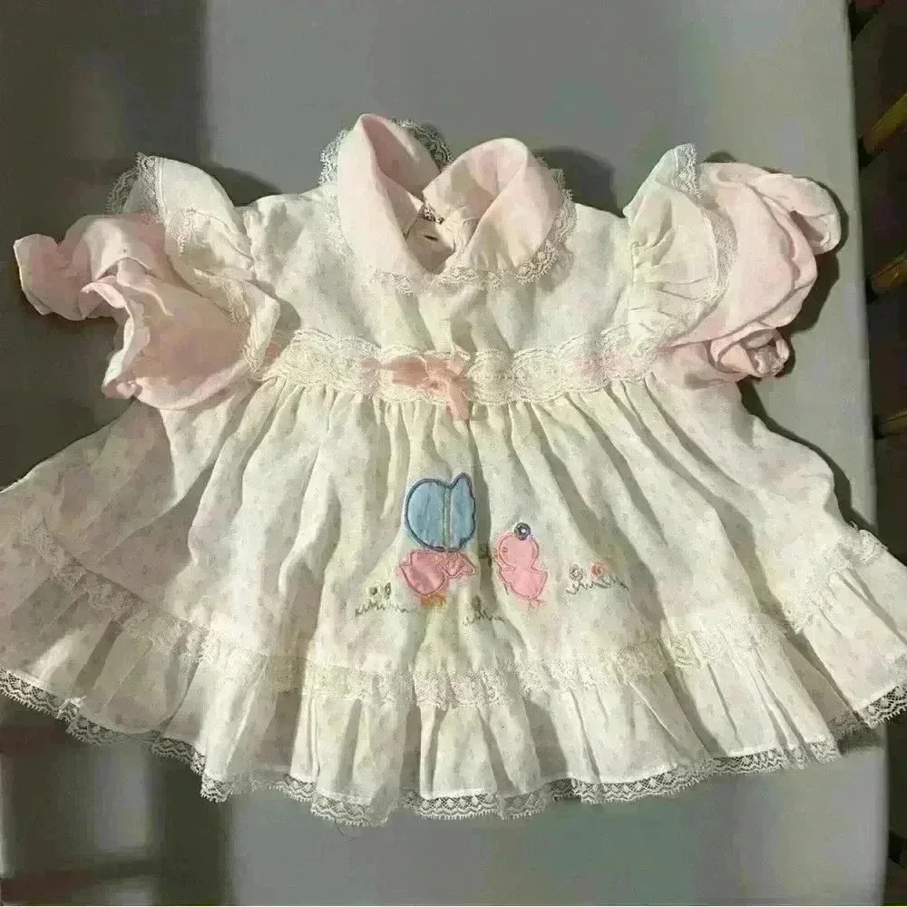 Vintage ruffle baby girl pink bow smocked pastel holiday shirt size 18 months - Picture 1 of 4